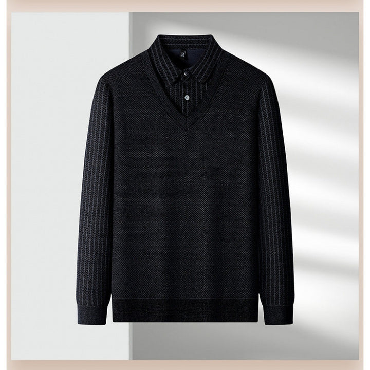 Men's fine knit sweater with V-neck and integrated polo collar Mune Fashion