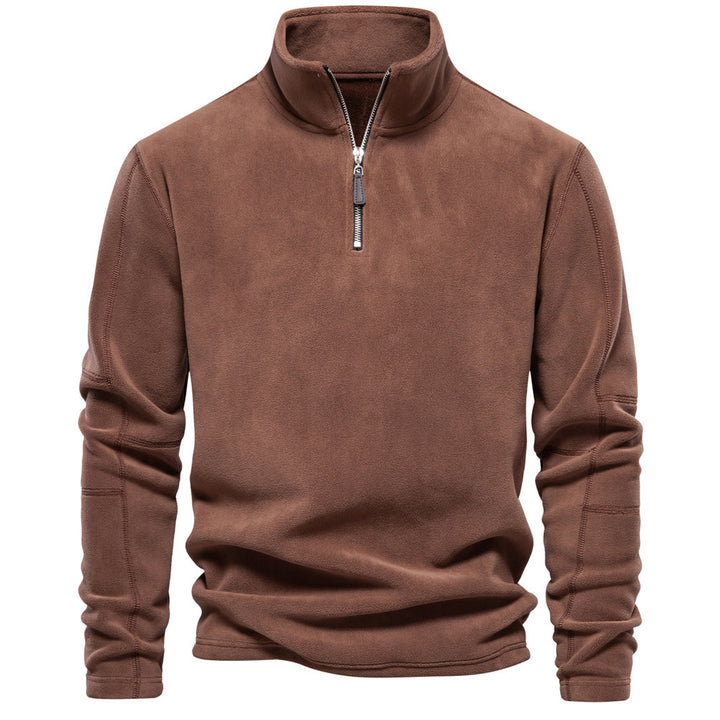 Men's lightweight fleece pullover with short zipper and stand-up collar Mune Fashion