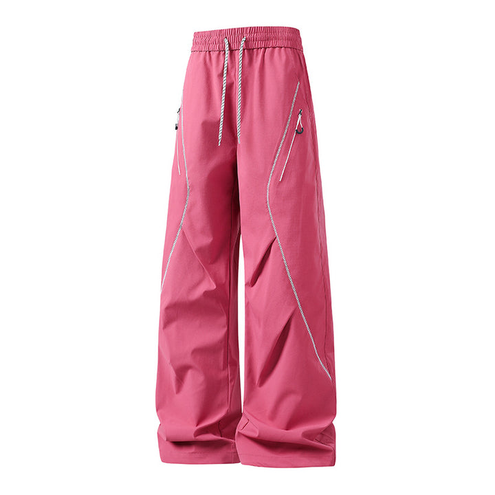 Men's Loose Utility Jogging Pants made of Functional Nylon with Drawstring, Zipper Pockets & Contrast Stitching Mune Fashion
