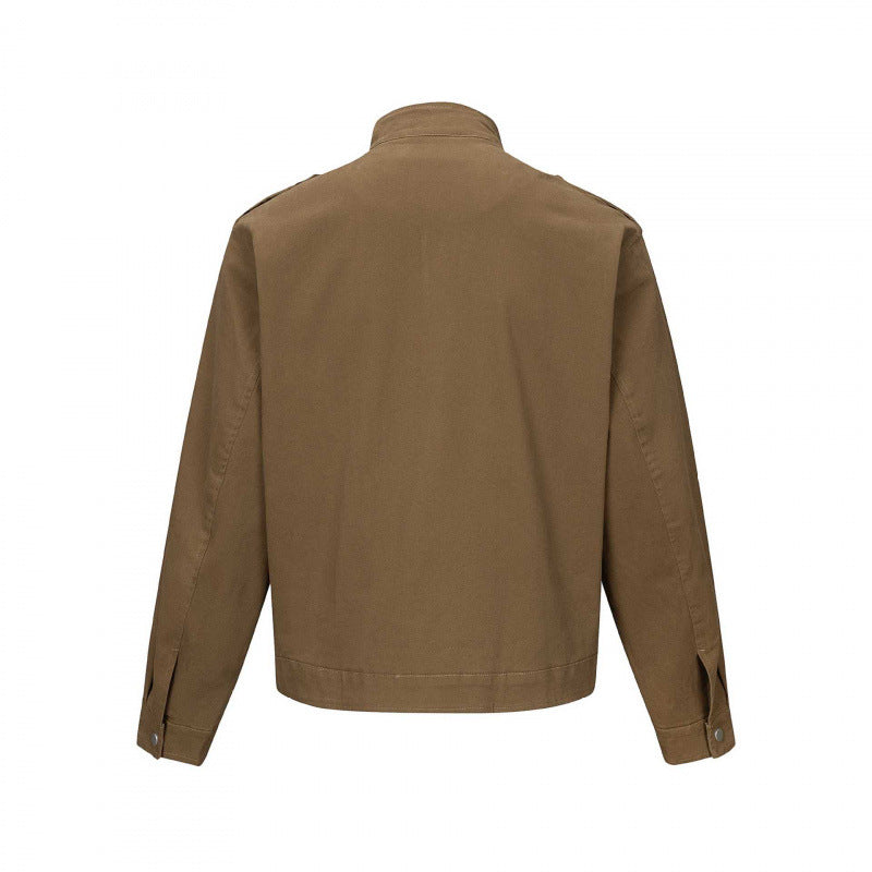 Men's short-cut field jacket made of cotton canvas with stand-up collar, shoulder flaps, and adjustable flap pockets Mune Fashion