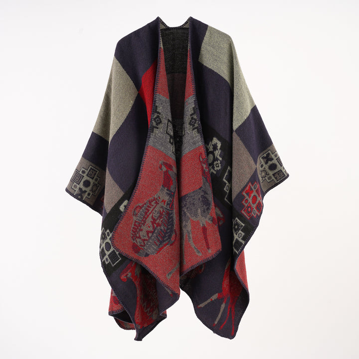 Women's Oversized Jacquard Cape Poncho with Ornamental Weaving Structure Mune Fashion