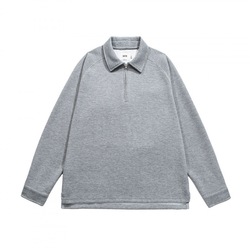 Men's Waffle Knit Half-Zip Pullover with Polo Collar Mune Fashion