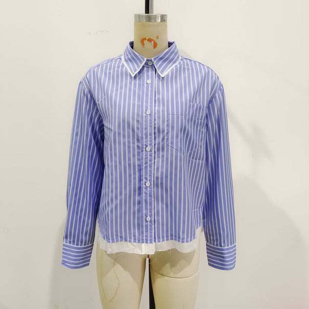 Women's oversized shirt blouse with button-down collar, chest pocket, and contrasting hem Mune Fashion