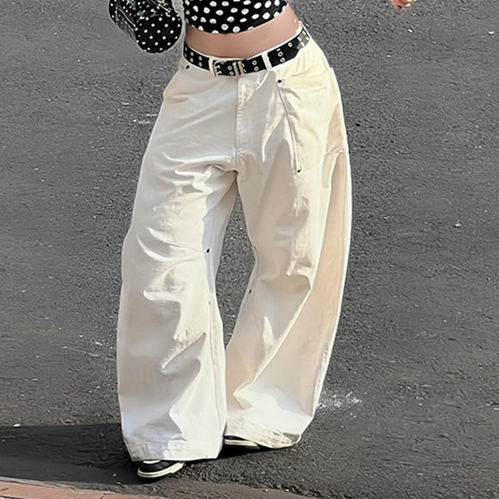 Women's wide Highwaist canvas pants in carpenter style with high waistband and patch pockets Mune Fashion