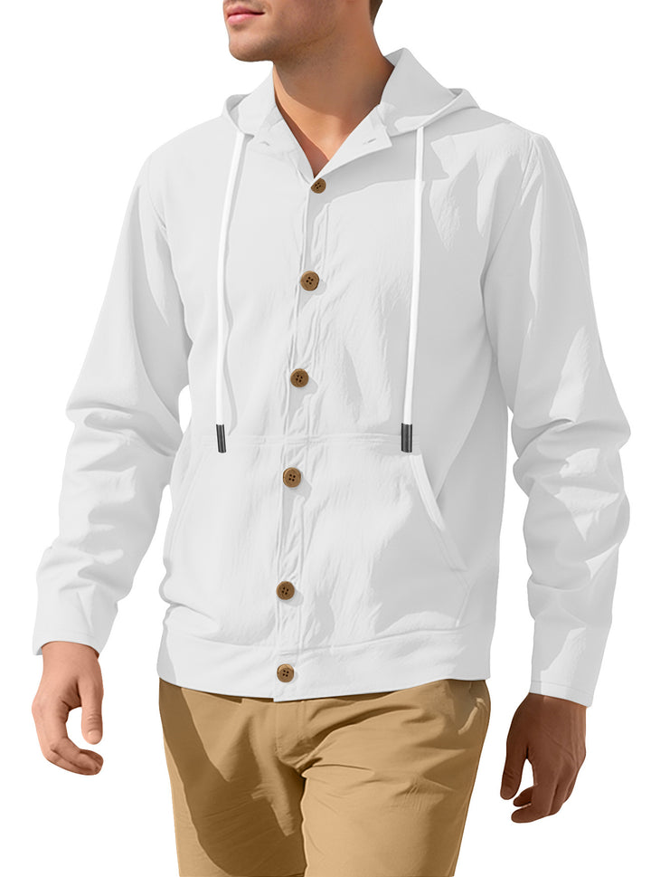 Men's lightweight hoodie jacket with button placket, kangaroo pocket, and drawstring Mune Fashion