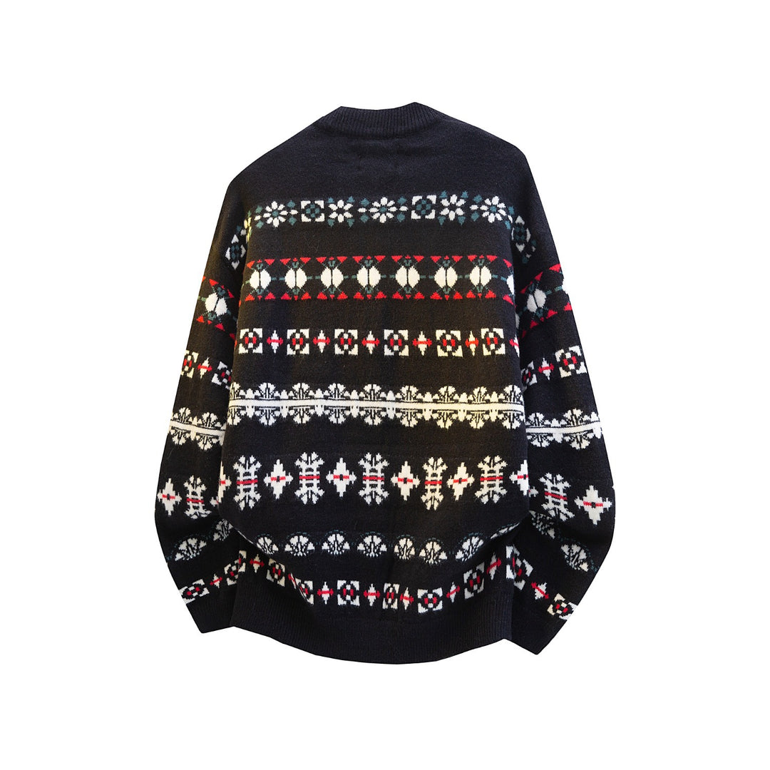 Women's Norwegian Pattern Knit Cardigan with Button Placket and Oversized Cut Mune Fashion