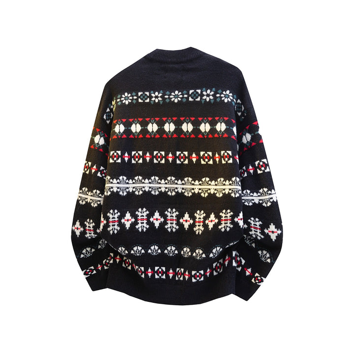 Women's Norwegian Pattern Knit Cardigan with Button Placket and Oversized Cut Mune Fashion