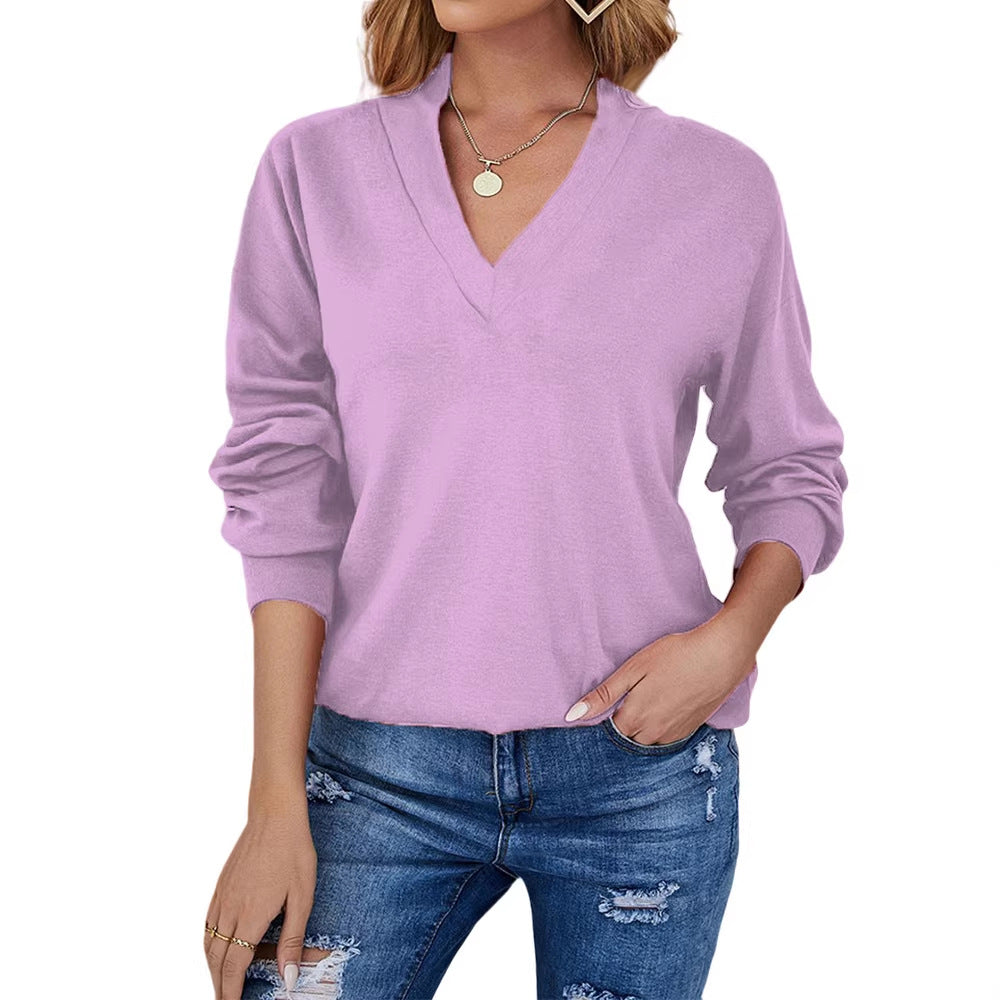 Women's Loose V-Neck Fine Knit Sweater with Raglan Sleeves Mune Fashion