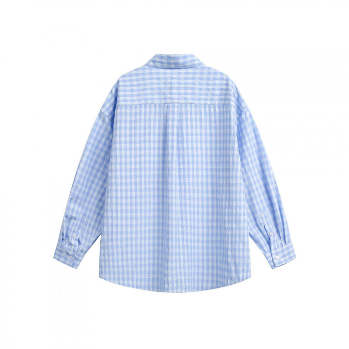 Women’s Loose Oversize Checkered Shirt with Chest Pocket and Rounded Hem Mune Fashion
