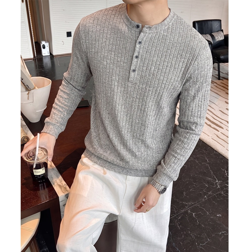 Men's fine structure Henley with stand-up collar and decorative button placket Mune Fashion