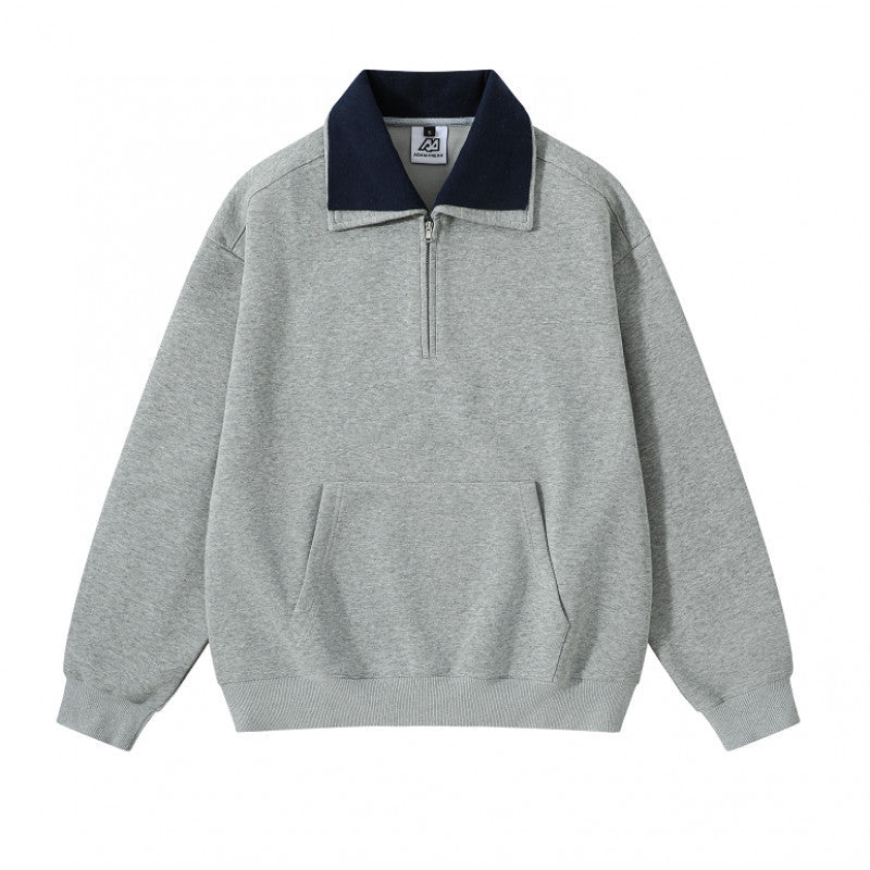 Unisex Oversize Half-zip Sweatshirt with contrasting Kent collar, kangaroo pocket, and ribbed cuffs Mune Fashion