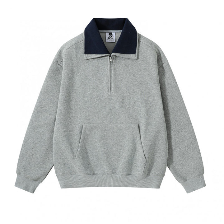 Unisex Oversize Half-zip Sweatshirt with contrasting Kent collar, kangaroo pocket, and ribbed cuffs Mune Fashion