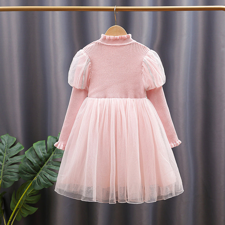 Girls' festive tulle dress with glittering appliqués and ruffles Mune Fashion