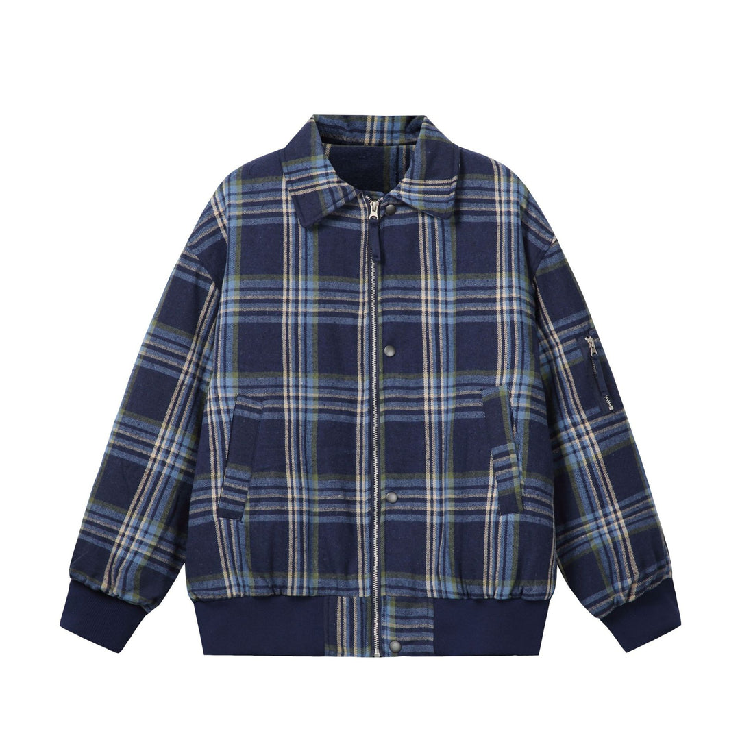 Unisex Checked Boxy Blouson in Oversized Cut with Rib Cuffs and Zipper Mune Fashion