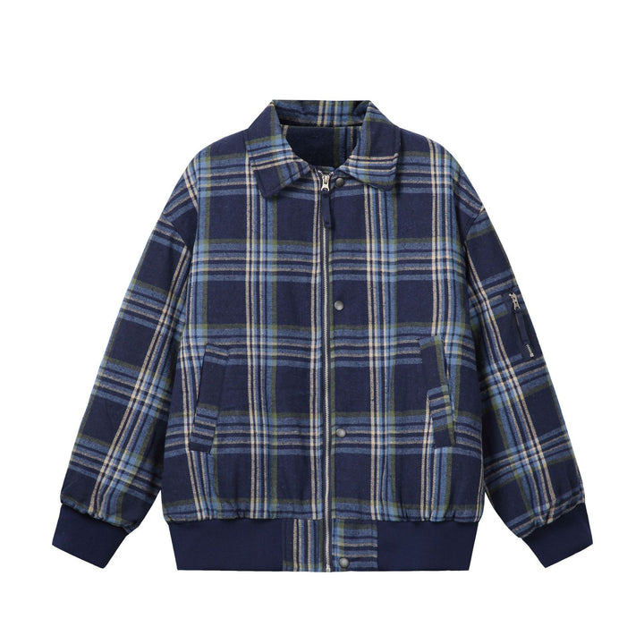 Unisex Checked Boxy Blouson in Oversized Cut with Rib Cuffs and Zipper Mune Fashion