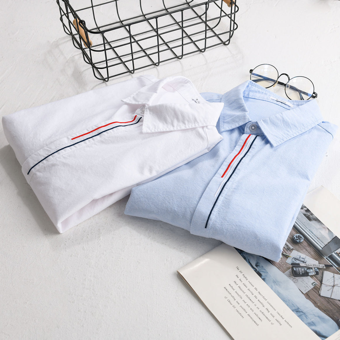 Men's Lightweight Relaxed Oxford Shirt with Kent Collar and Contrast Interior Stripe Mune Fashion