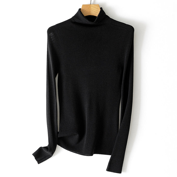 Ladies Fine Turtleneck Fine Knit Sweater with Slim Silhouette and Elastic Hem Mune Fashion