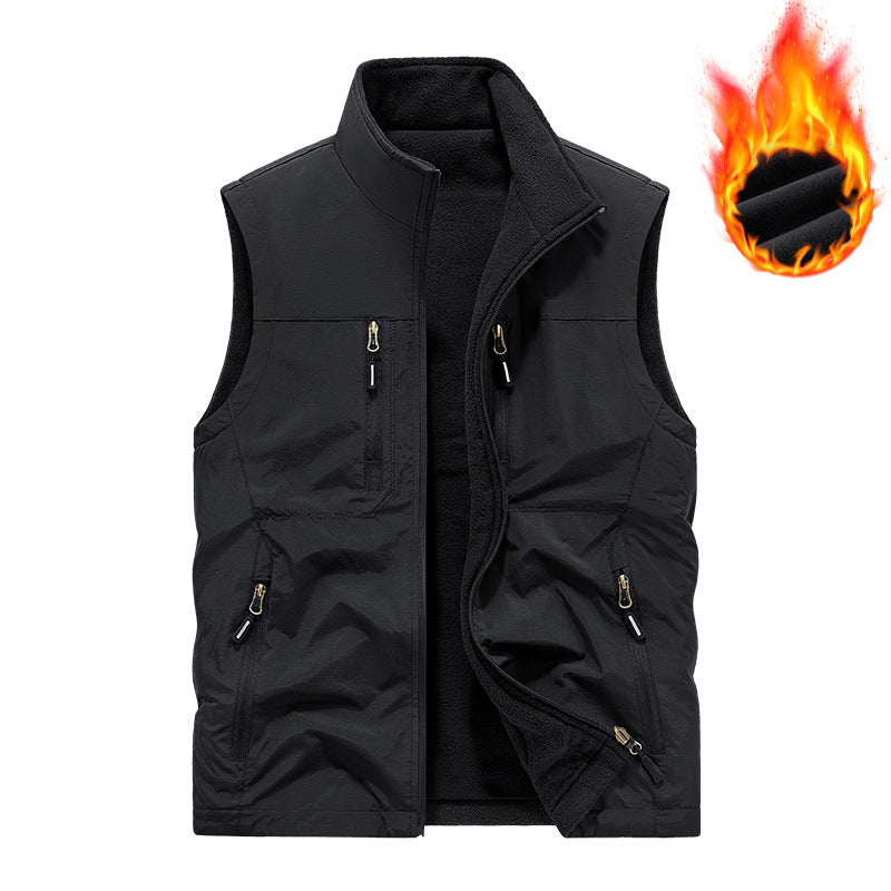 Men's Thermal Utility Vest with Fleece Lining, Windproof Outer Layer and Multi-Pocket Zipper Pockets Mune Fashion