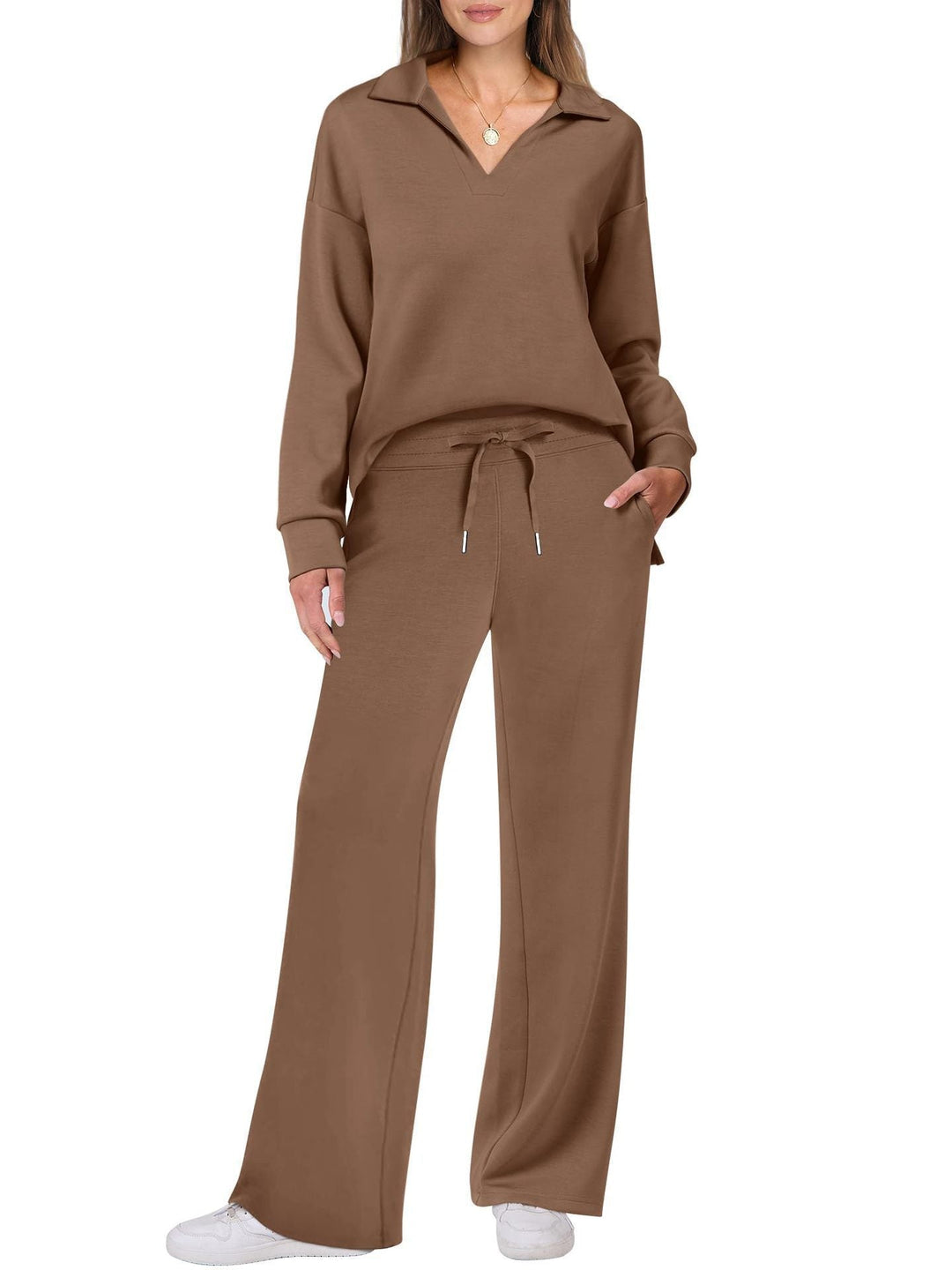 Women's Relaxing Leisure Suit with Large Collar and Comfortable Wide-Cut Pants Mune