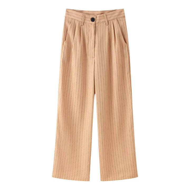Women's Two-Piece Pinstripe Short Blazer with High-Cut Wide Pants Mune Fashion