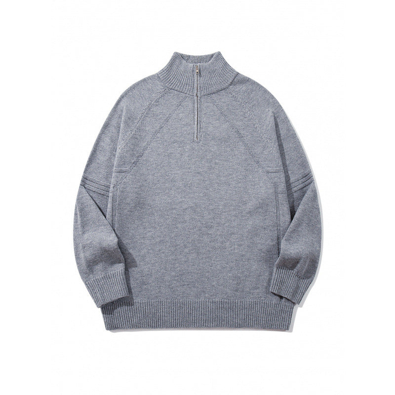 Unisex Knit Half-Zip Sweater with High Ribbed Collar and Raglan Sleeves Mune Fashion