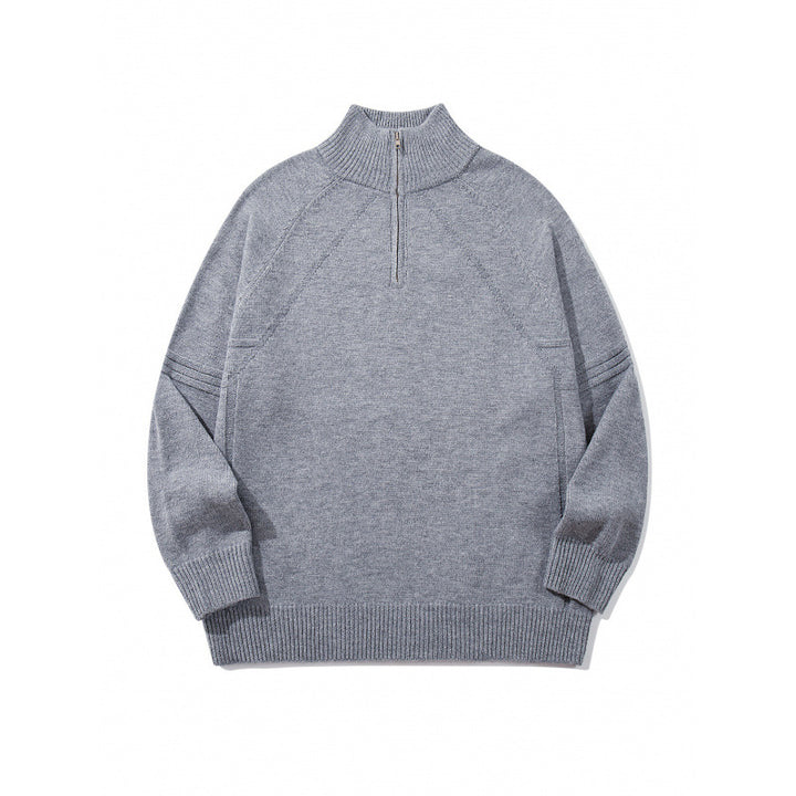 Unisex Knit Half-Zip Sweater with High Ribbed Collar and Raglan Sleeves Mune Fashion