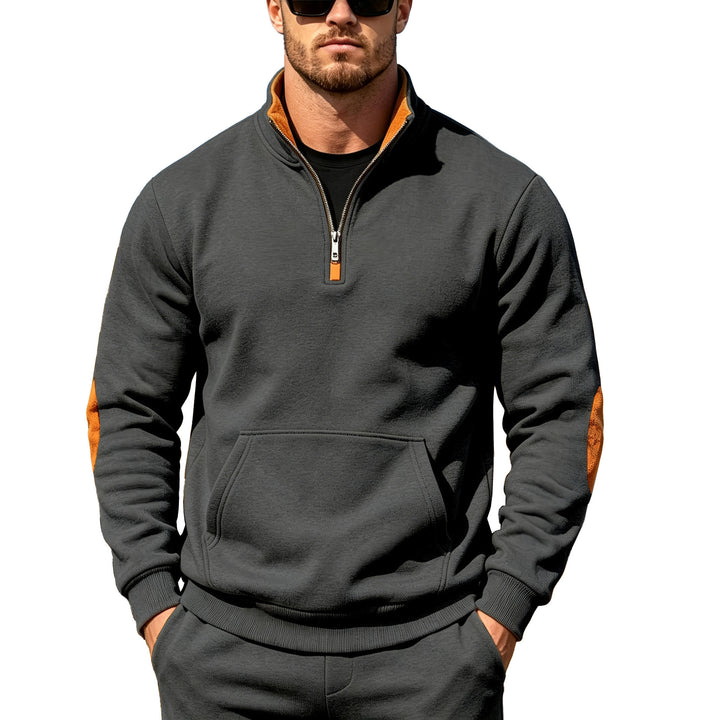 Men's Athletic Half-Zip Sweatshirt with Elbow Patches and Kangaroo Pocket Mune Fashion