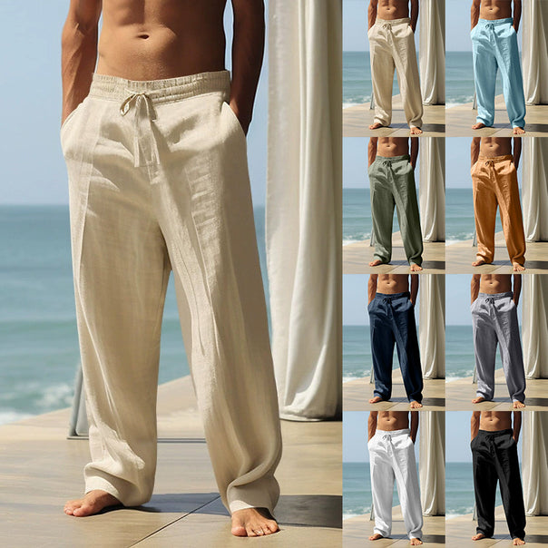 Men's casual linen-cotton pants with elastic waistband and drawstring Mune Fashion