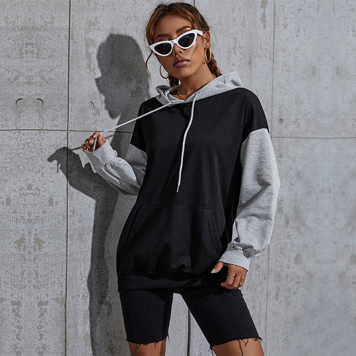 Women Oversize Sweatshirt with Hood, Contrast Sleeves and Kangaroo Pocket Mune Fashion