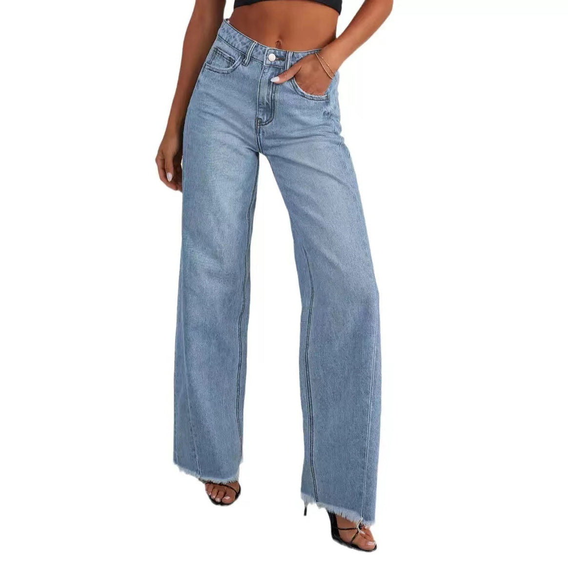 Women high-waist jeans with wide leg and frayed hem Mune Fashion