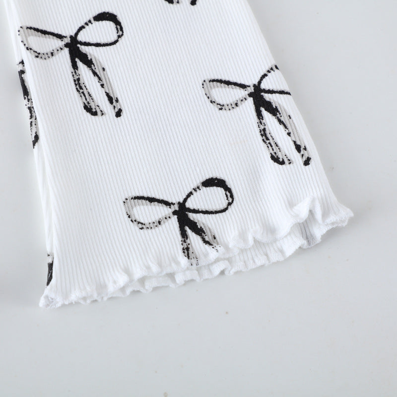 Girls flared leggings with sweet bow motif Mune Fashion