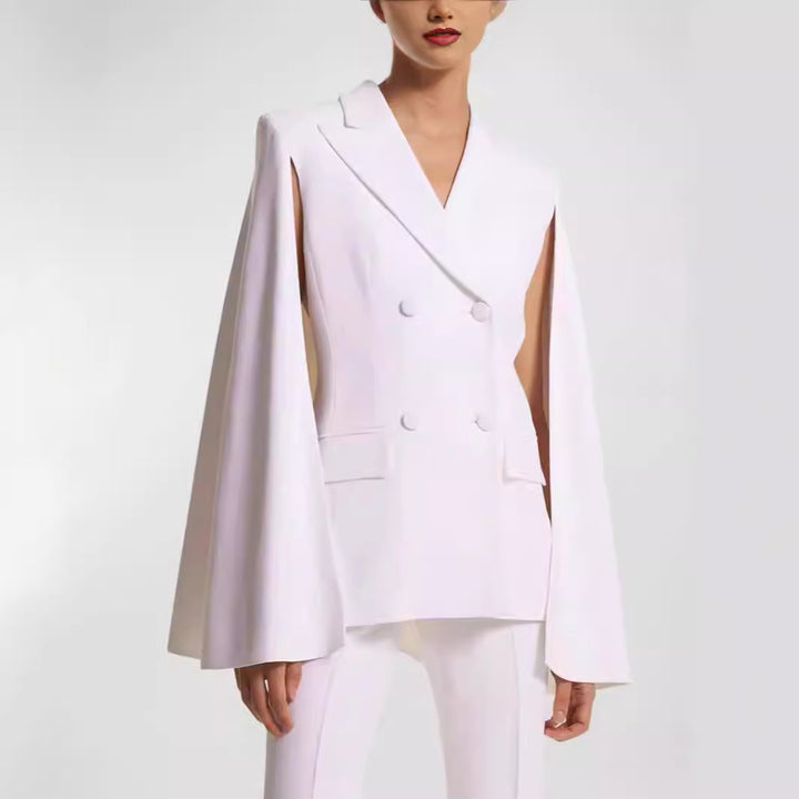 Women's Double-Breasted Blazer with Cape Sleeves and Tailored Silhouette Mune Fashion