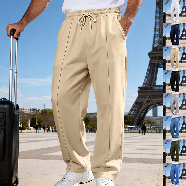 Men's Wide Travel Lounge Pants with Crease, Elastic Drawstring and Side Insert Pockets Mune Fashion