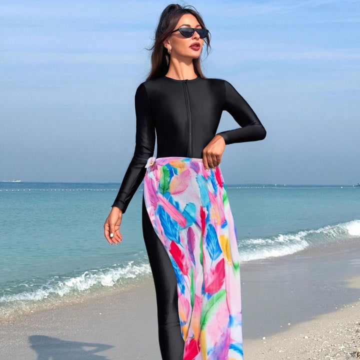 Ladies' fashionable swimsuit with long sleeve and elegant wrap skirt Mune Fashion