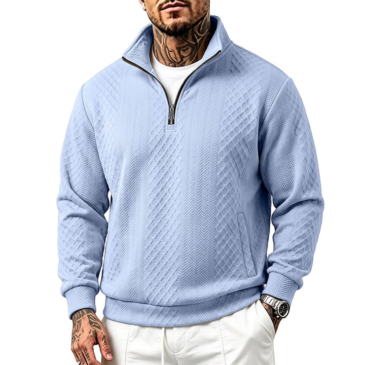 Men's troyer sweatshirt with fine diamond structure, half zip and side pockets Mune Fashion