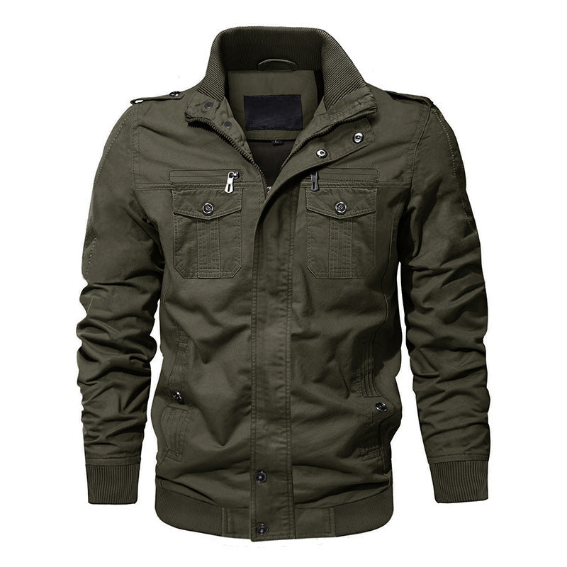 Men's functional canvas pilot jacket with stand-up collar, flap pockets, and ribbed hem Mune Fashion