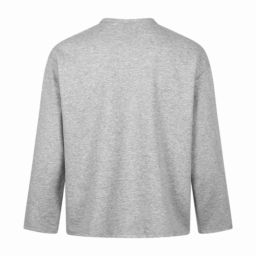 Unisex Oversize Henley Sweatshirt with Notch Collar, 3/4 Sleeves and Print Mune Fashion