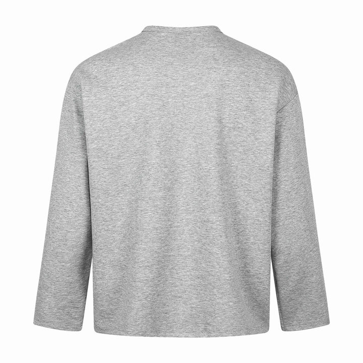 Unisex Oversize Henley Sweatshirt with Notch Collar, 3/4 Sleeves and Print Mune Fashion