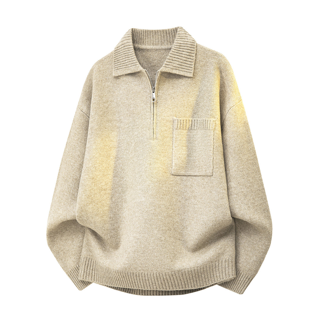 Women's Oversized Knit Sweater with Half-Zip, Ribbed Collar and Chest Pocket Mune Fashion