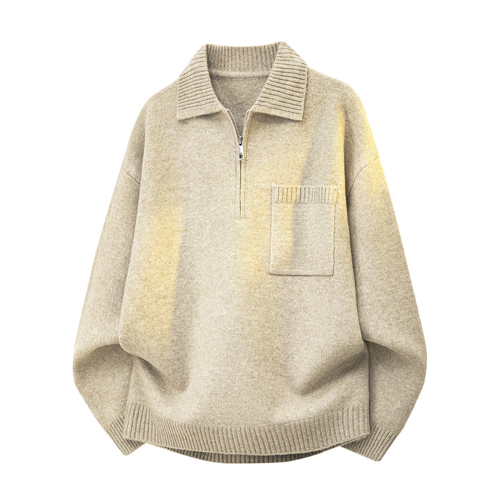 Women's Oversized Knit Sweater with Half-Zip, Ribbed Collar and Chest Pocket Mune Fashion