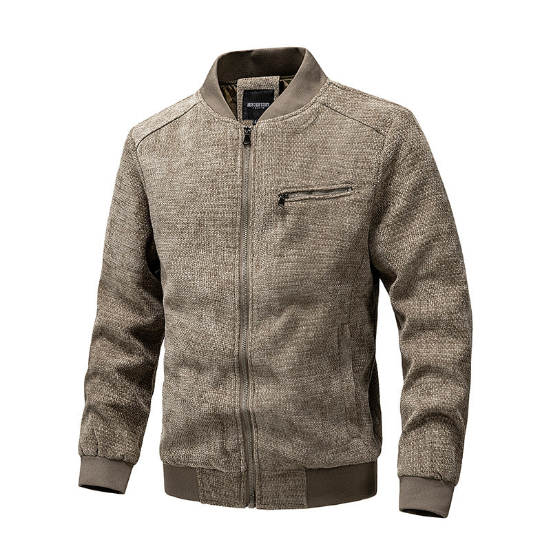 Men's Structured Knit Bomber Jacket with Zipper and Ribbed Cuffs Mune Fashion