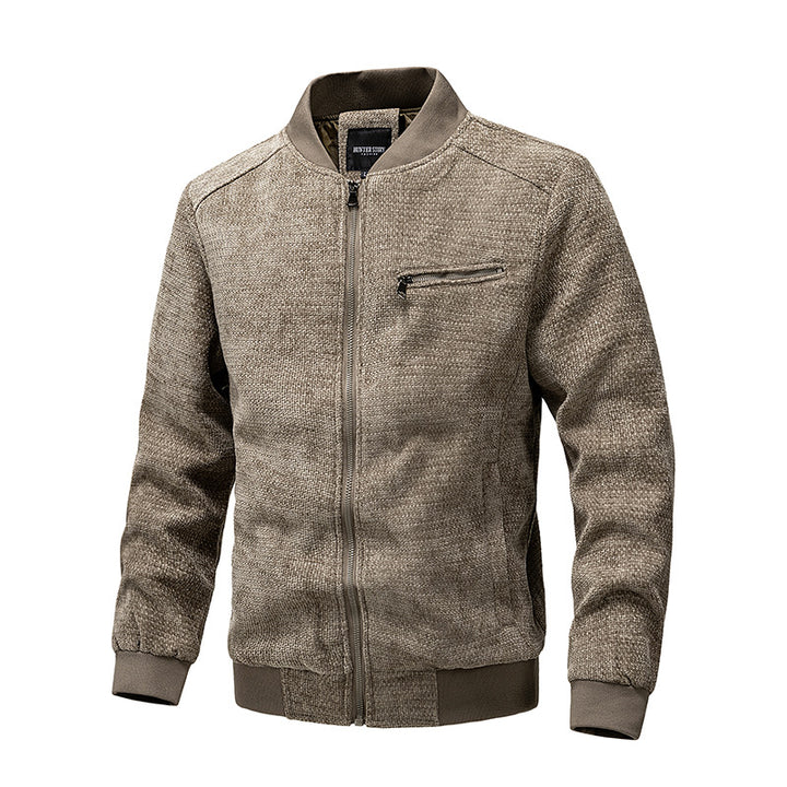 Men's Structured Knit Bomber Jacket with Zipper and Ribbed Cuffs Mune Fashion