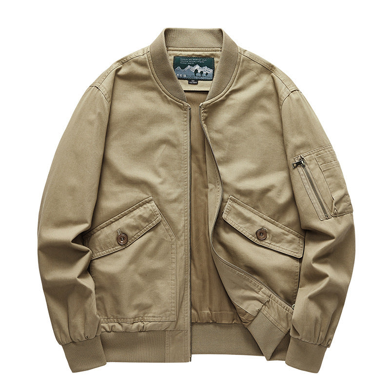 Men's Canvas Bomber Jacket in Utility Field Style with Arm Pocket, Flap Pockets and Ribbed Cuff Mune Fashion