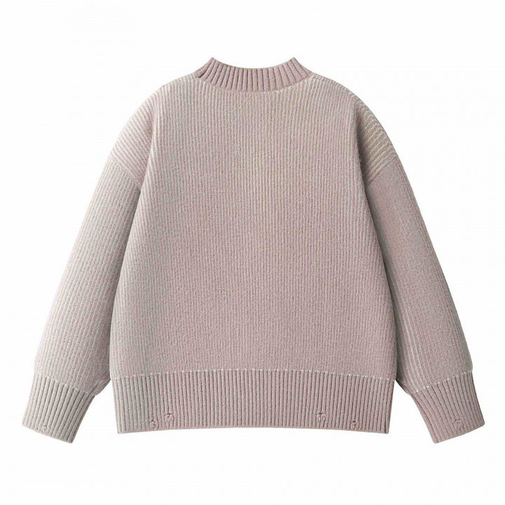 Unisex Oversize Knit Sweater with Round Neck, Ribbed Texture and Extended Hem Mune Fashion