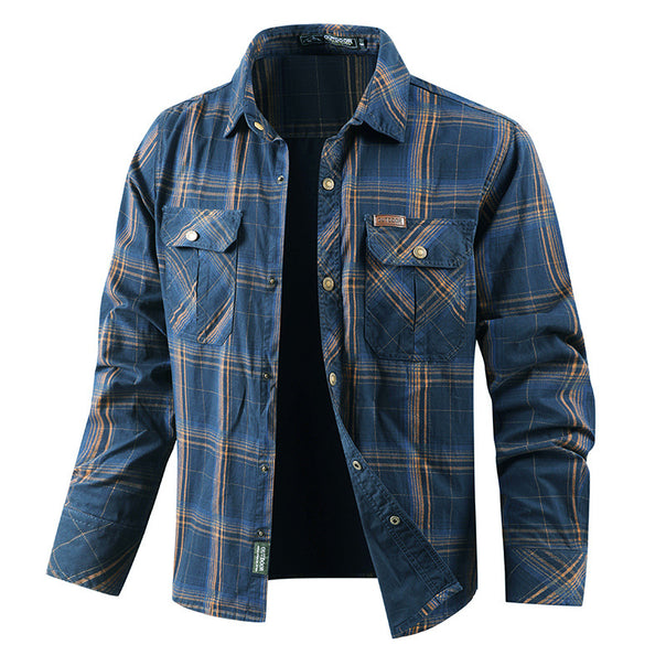 Men's checked overshirt jacket made of cotton twill with double reinforced chest pockets and extended fit Mune Fashion