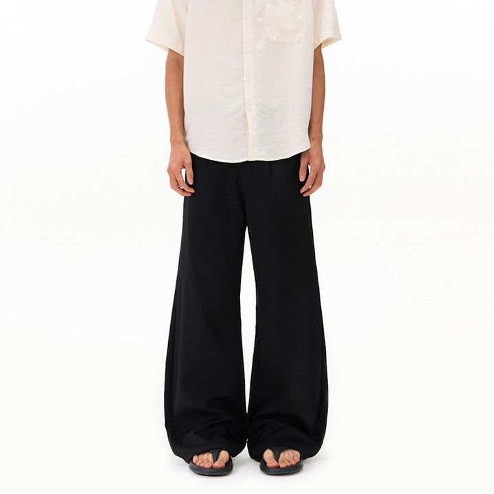 Men's Ultra Wide Wool Blend Suit Trousers in Palazzo Cut with Drop Crotch and Crease Mune Fashion