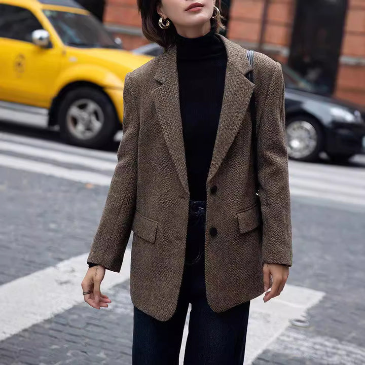 Ladies Elegant Tweed Blazer with Waist Belt Mune Fashion