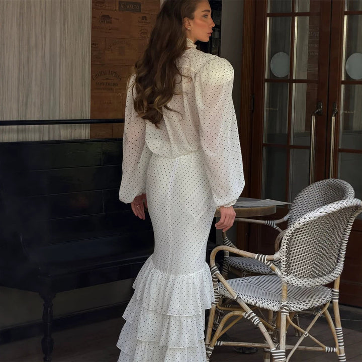 Women's Maxi Dress in Chiffon with Wrap Top, Bow and Tiered Ruffle Skirt Mune Fashion