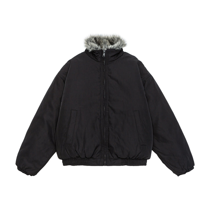 Women's oversized padded bomber jacket with elastic hem and faux fur trim Mune Fashion