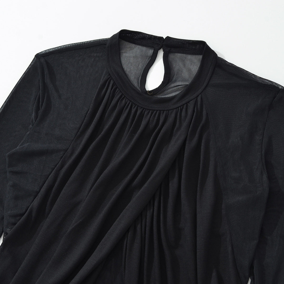 Women's Draped Mesh Bodysuit with Gathered Front